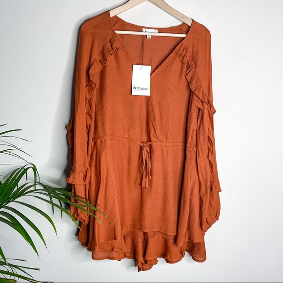 NWT &MERCI RUST RUFFLE ROMPER - Picture 2 of 11